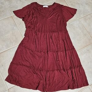 Burgundy Tiered Vneck Dress